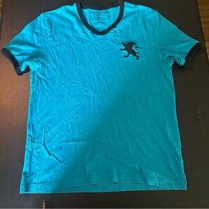 Express Jersey 100% Cotton Men Medium Turquoise and Black V NeckShort Sleeve Te